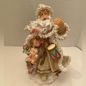 Vtg Santa Claus in Gold and White Cloak with a Shepherds Hook and Toys